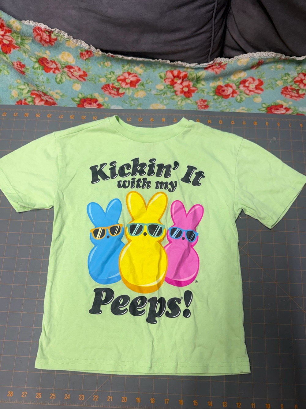 Kickin' It with My Peeps! Kids Graphic Tee - Light Green size 8
